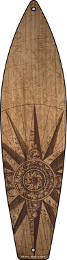 SB-401 17 x 4.5 in. Map Drawing with Compass Novelty Metal Surfboard Sign