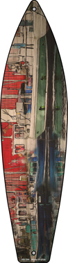 SB-396 17 x 4.5 in. Boats On The Water Novelty Metal Surfboard Sign