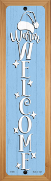 SMART BLONDE Warm Welcome Blue Novelty Wood Mounted Small Metal Street Sign WB-K-1655