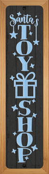 SMART BLONDE Santas Toy Shop Black Novelty Wood Mounted Small Metal Street Sign WB-K-1687