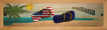 SMART BLONDE Indiana Flag and US Flag Novelty Wood Mounted Small Metal Street Sign WB-K-1487