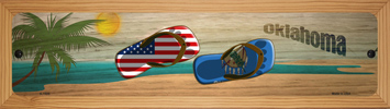 SMART BLONDE Oklahoma Flag and US Flag Novelty Wood Mounted Small Metal Street Sign WB-K-1509