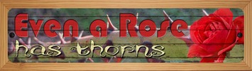 SMART BLONDE Even A Rose Has Thorns Novelty Wood Mounted Small Metal Street Sign WB-K-1541