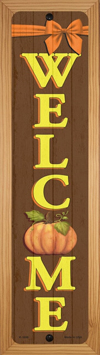 SMART BLONDE Welcome Pumpkin Novelty Wood Mounted Small Metal Street Sign WB-K-1698