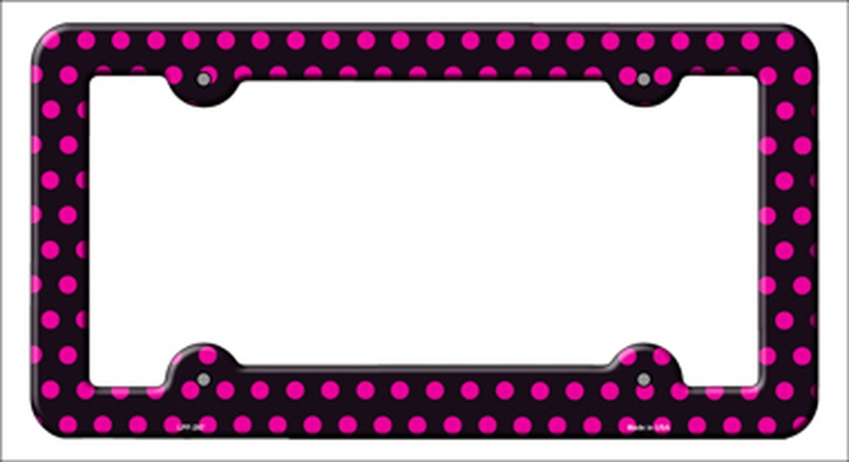 LPF-267 6 x 12 in. Black Pink Polka Dots Novelty Metal License Plate Frame -  Smart Blonde