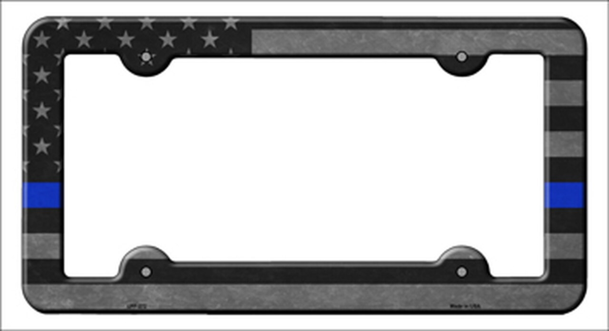 LPF-271 6 x 12 in. Black Blue American Flag Novelty Metal License Plate Frame -  Smart Blonde