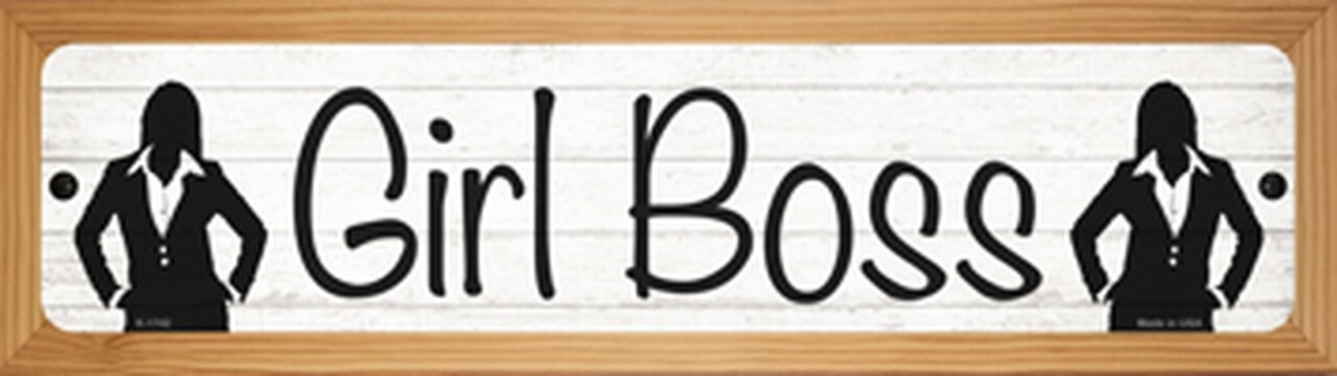 SMART BLONDE Girl Boss Novelty Wood Mounted Small Metal Street Sign