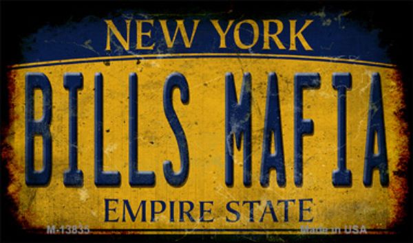 M-13835 3.5 x 2 in. Bills Mafia New York Yellow Rusty Novelty Metal Magnet
