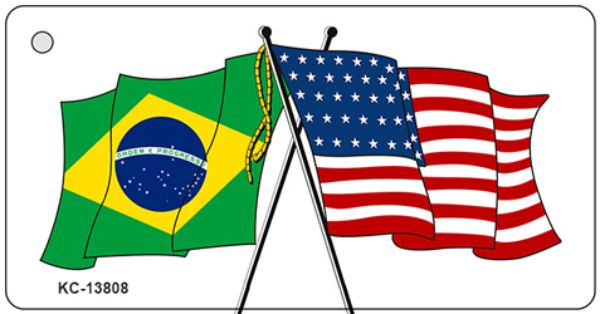 KC-13808 1.5 x 3 in. Brazil USA Crossed Flags Novelty Metal Key Chain