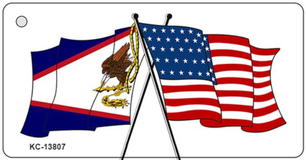 KC-13807 1.5 x 3 in. American Samoa USA Crossed Flags Novelty Metal Key Chain