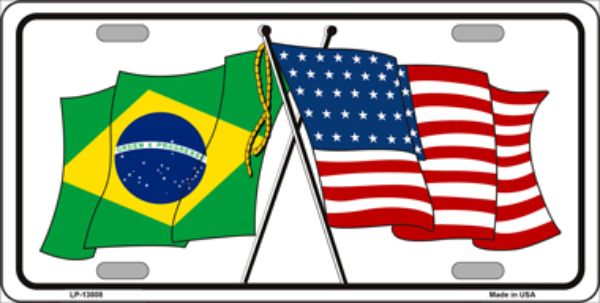 Picture of Smart Blonde LP-13808 6 x 12 in. Brazil USA Crossed Flags Novelty Metal License Plate Tag