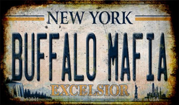 M-13841 3.5 x 2 in. Buffalo Mafia Excelsior New York Rusty Novelty Metal Magnet