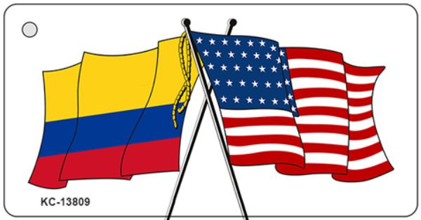KC-13809 1.5 x 3 in. Colombia USA Crossed Flags Novelty Metal Key Chain