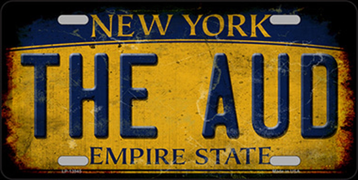 LP-13945 6 x 12 in. The Aud New York Yellow Novelty Metal License Plate Tag
