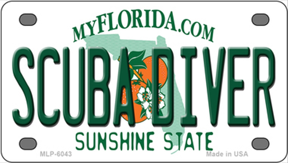 MLP-6043 2.2 x 4 in. Scuba Diver Florida Novelty Mini Metal License Plate Tag -  Smart Blonde
