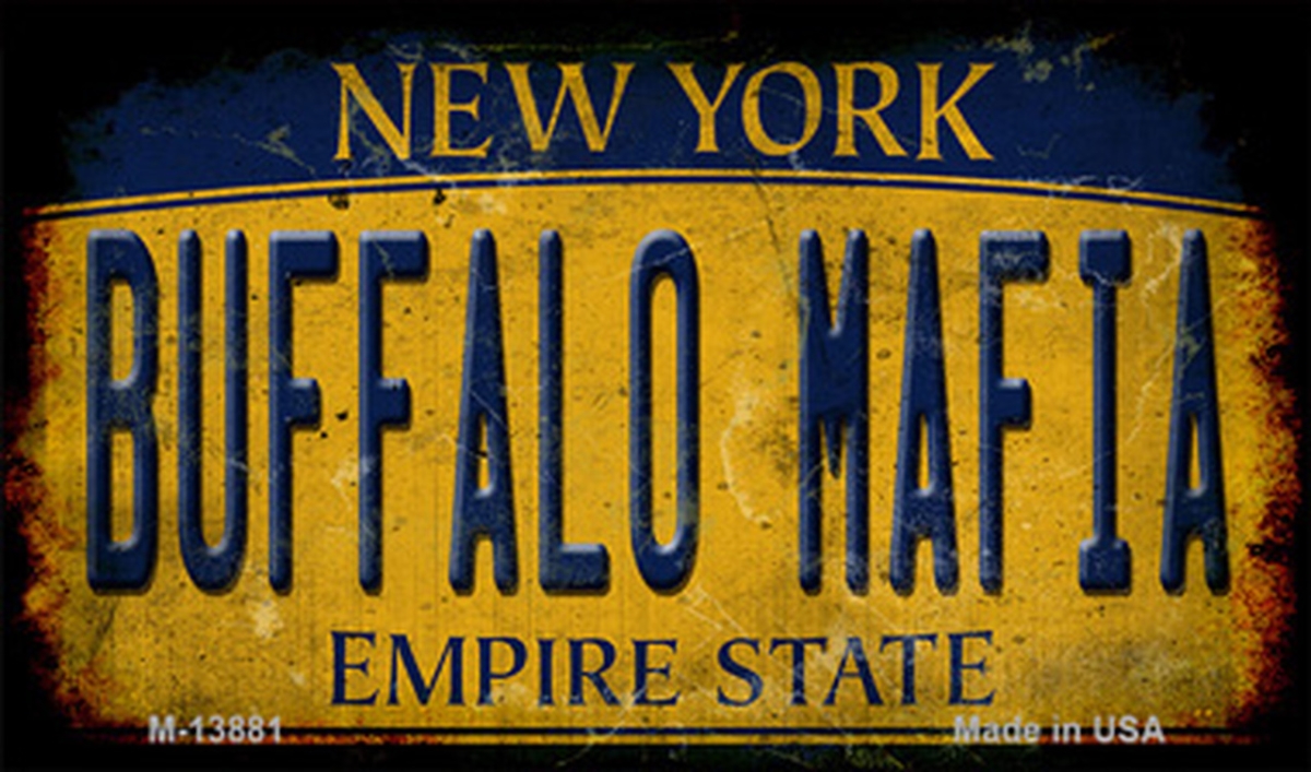 M-13881 3.5 x 2 in. Buffalo Mafia New York Rusted Yellow Novelty Metal Magnet