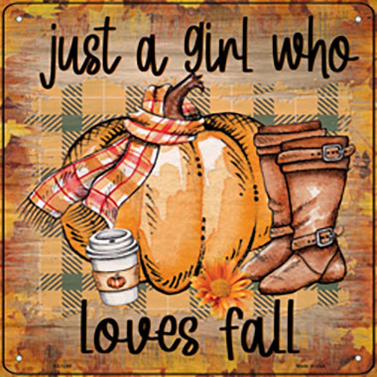 SQ-1298 12 in. Loves Fall Novelty Metal Square Sign