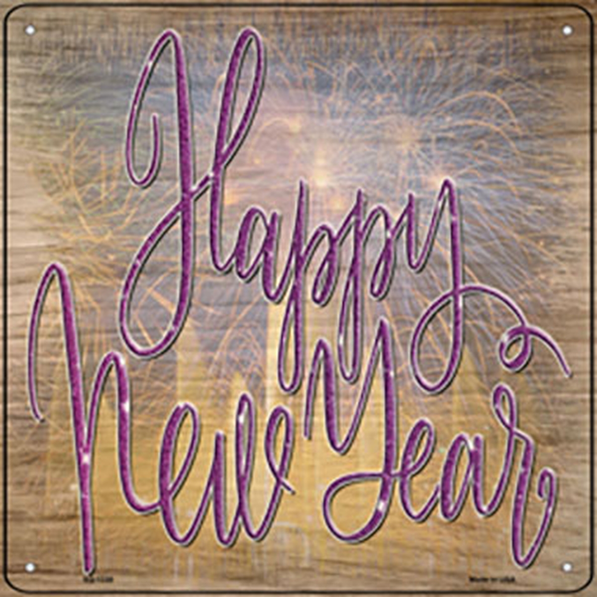 SQ-1330 12 in. Happy New Year Fireworks Novelty Metal Square Sign