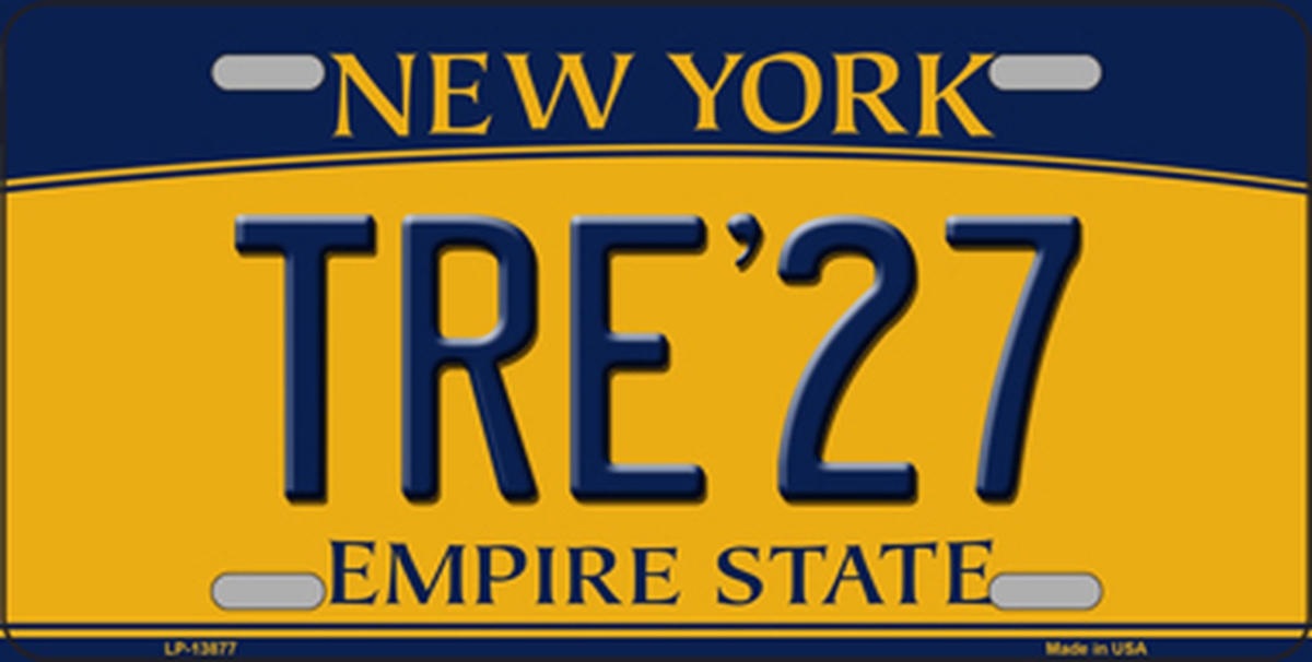 Picture of Smart Blonde LP-13877 6 x 12 in. Tre 27 New York Yellow Novelty Metal License Plate Tag