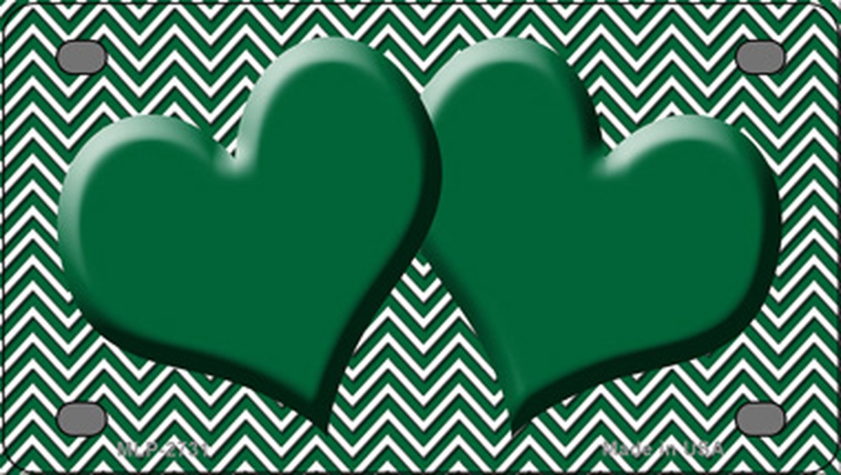 MLP-2731 2.2 x 4 in. Green & White Chevron Green Center Hearts Novelty Mini Metal License Plate Tag -  Smart Blonde