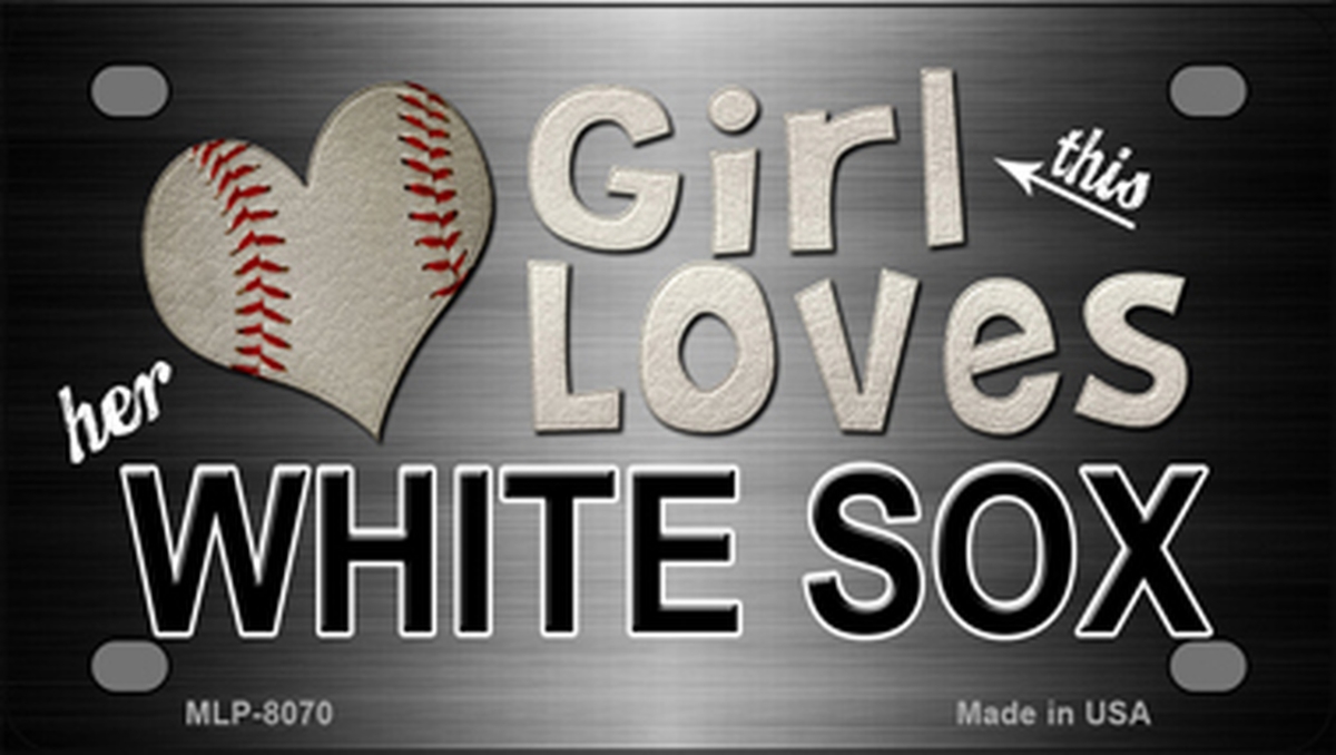 MLP-8070 2.2 x 4 in. This Girl Loves Her White Sox Novelty Mini Metal License Plate Tag -  Smart Blonde