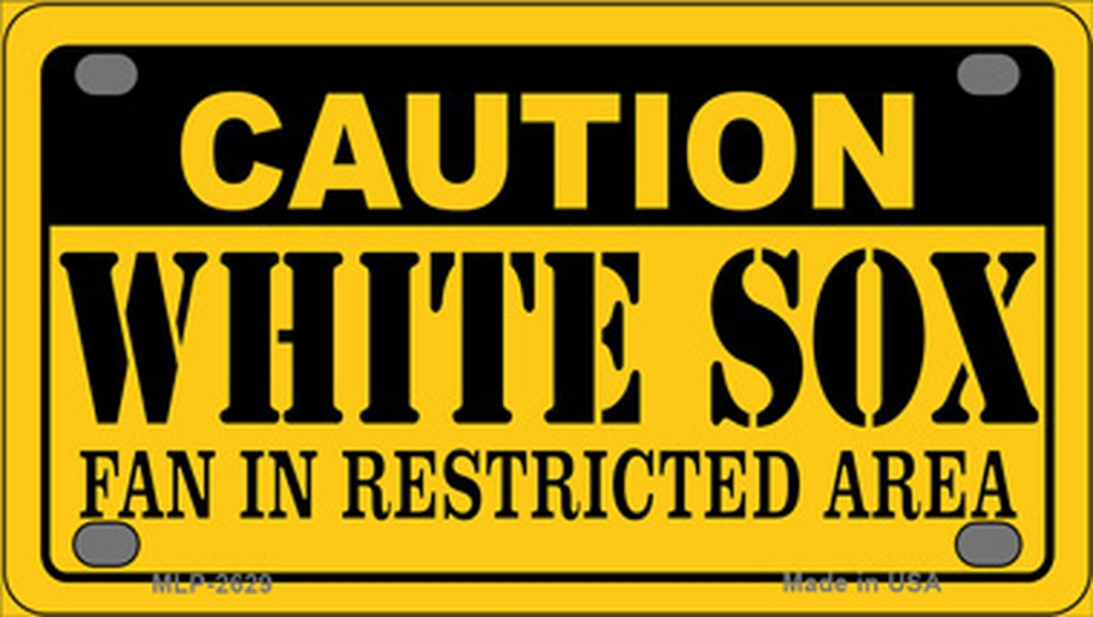 MLP-2629 2.2 x 4 in. Caution White Sox Fan Novelty Mini Metal License Plate Tag -  Smart Blonde