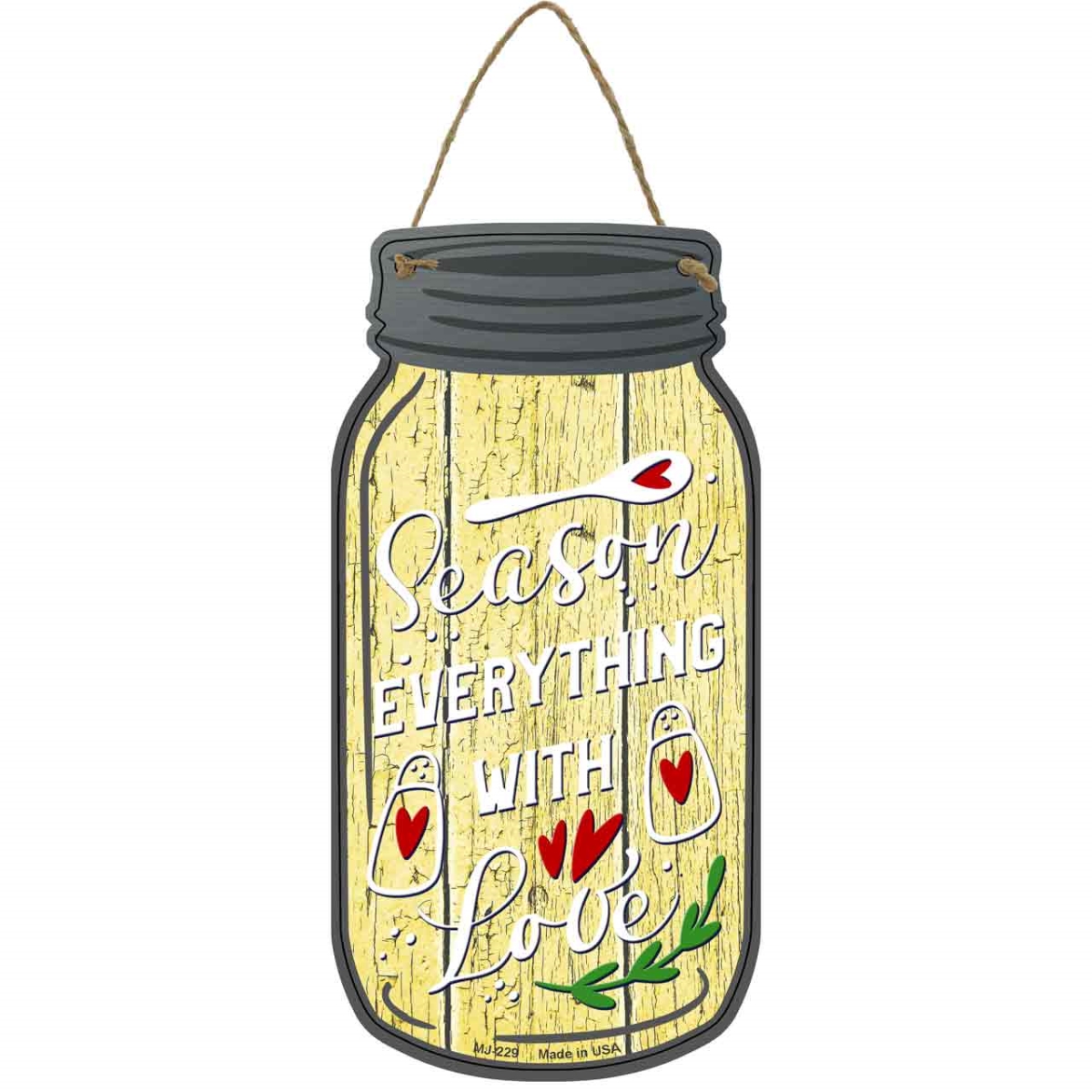 MJ-229 4 x 8 in. Season with Love Novelty Metal Mason Jar Sign