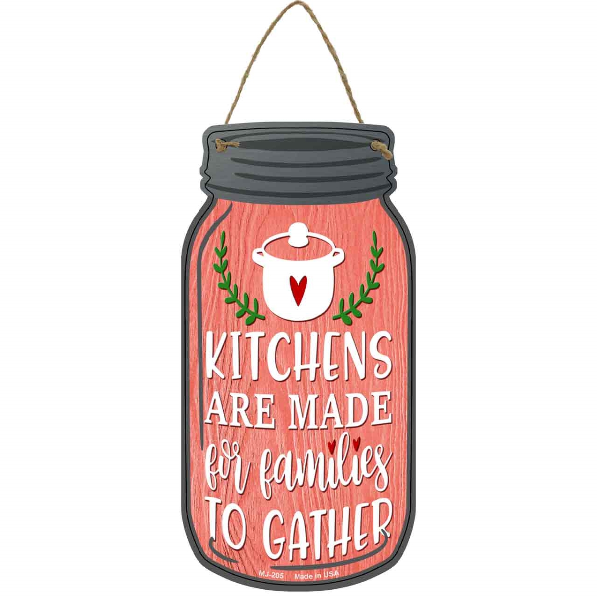 MJ-205 4 x 8 in. Families Gather Red Novelty Metal Mason Jar Sign