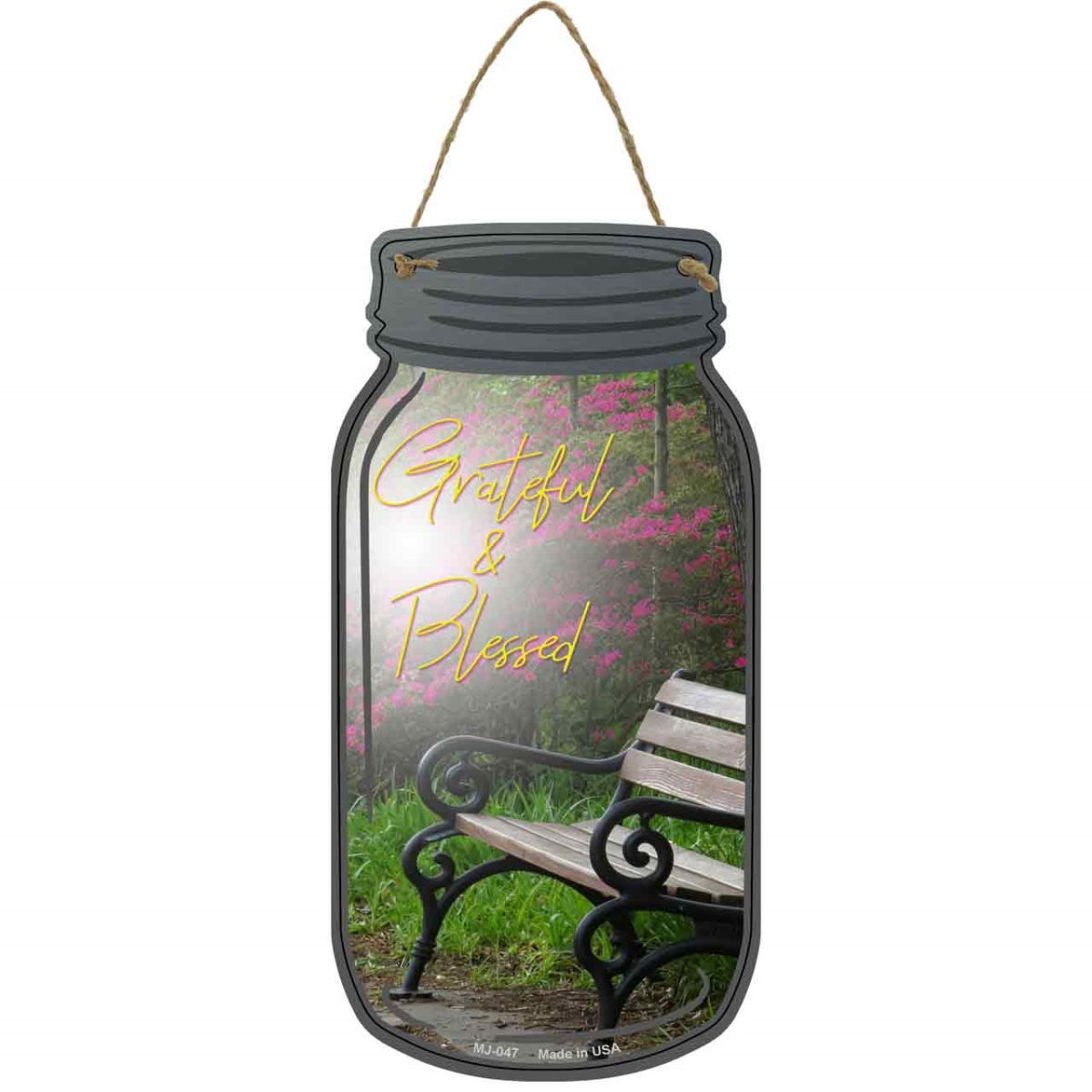 MJ-047 4 x 8 in. Spring Grateful & Blessed Novelty Metal Mason Jar Sign