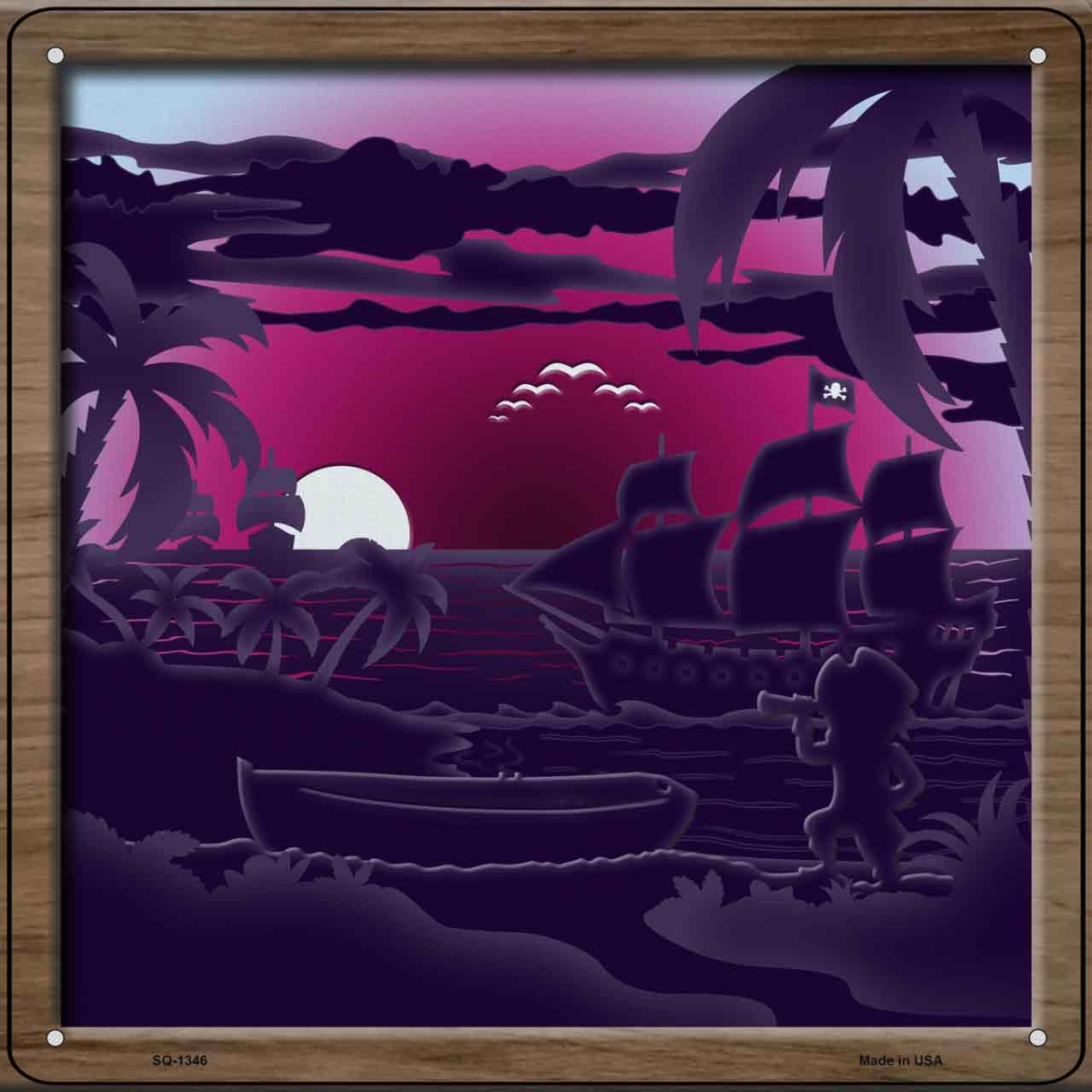 SQ-1346 12 in. Pirate Shadow Box Novelty Metal Square Sign