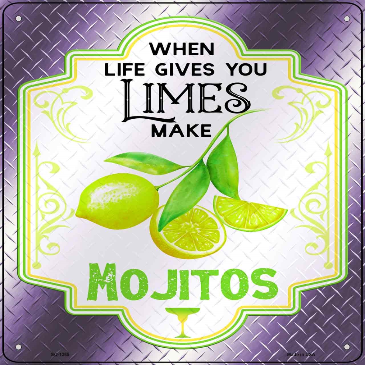 SQ-1365 12 in. Make Mojitos Purple Novelty Metal Square Sign