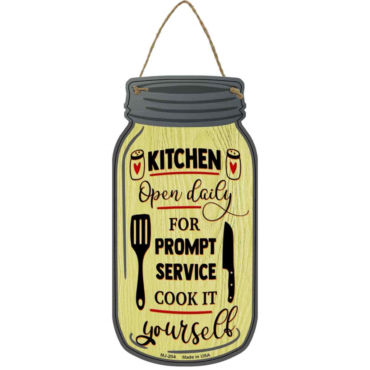 MJ-204 4 x 8 in. Prompt Service Yellow Novelty Metal Mason Jar Sign