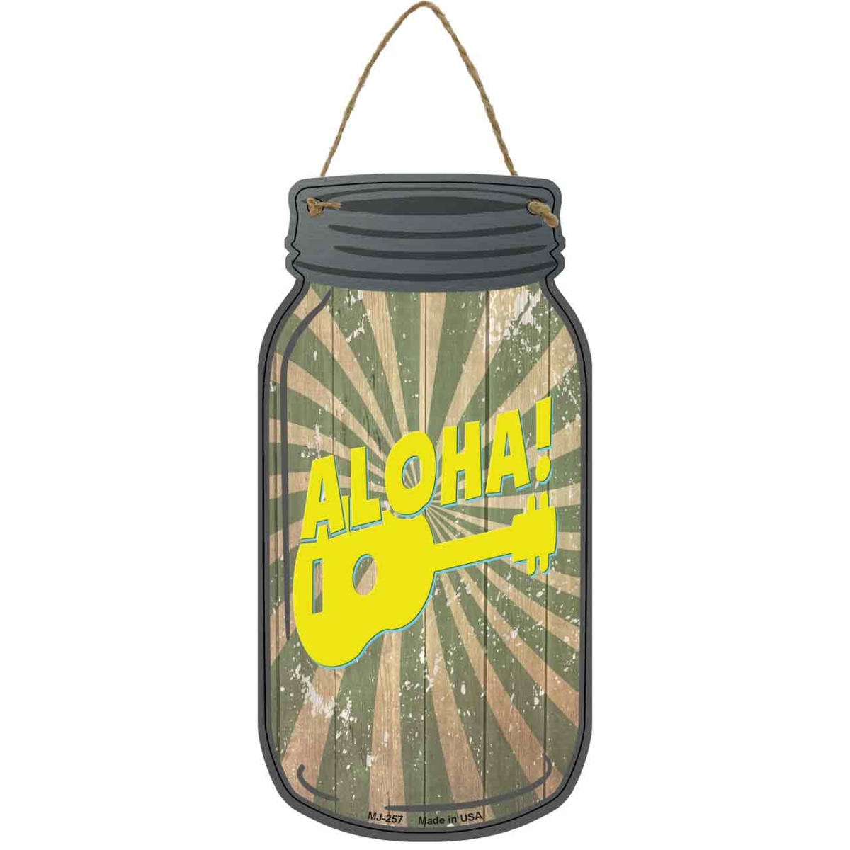 MJ-257 4 x 8 in. Aloha Ukulele Novelty Metal Mason Jar Sign