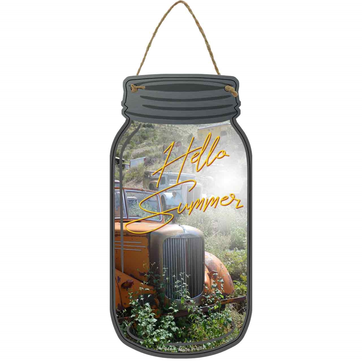 MJ-044 4 x 8 in. Hello Summer Novelty Metal Mason Jar Sign