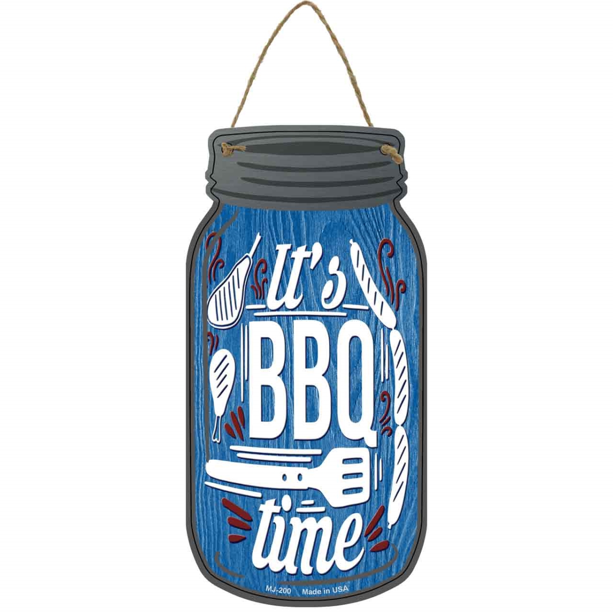 MJ-200 4 x 8 in. BBQ Time Blue Novelty Metal Mason Jar Sign