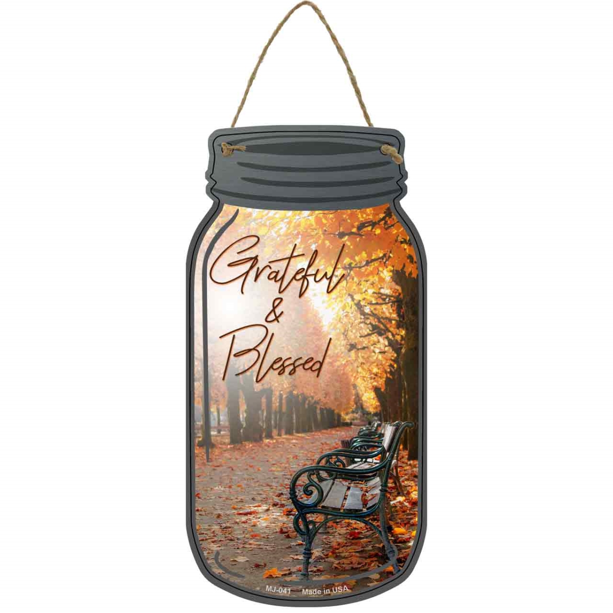 4 x 8 in. Fall Grateful & Blessed Novelty Metal Mason Jar Sign