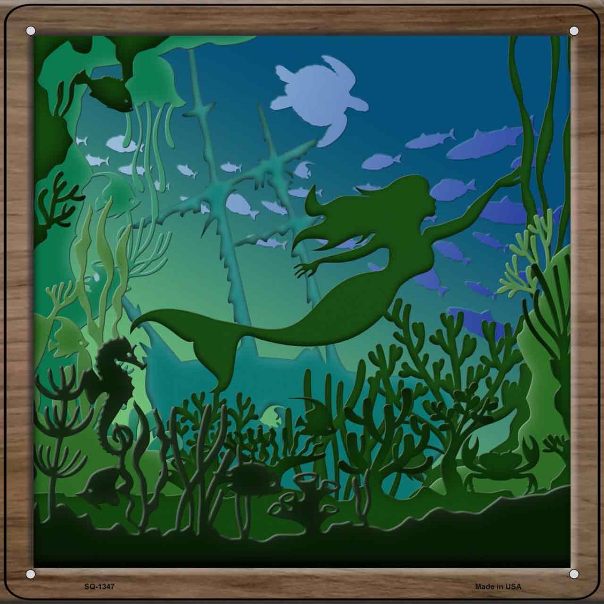 SQ-1347 12 in. Mermaid Shadow Box Novelty Metal Square Sign