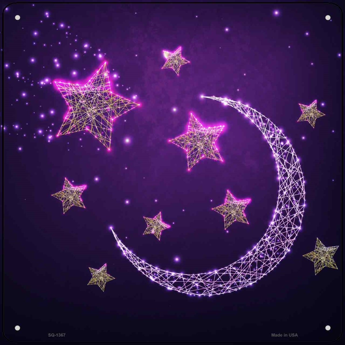 SQ-1367 12 in. Moon & Stars Novelty Metal Square Sign