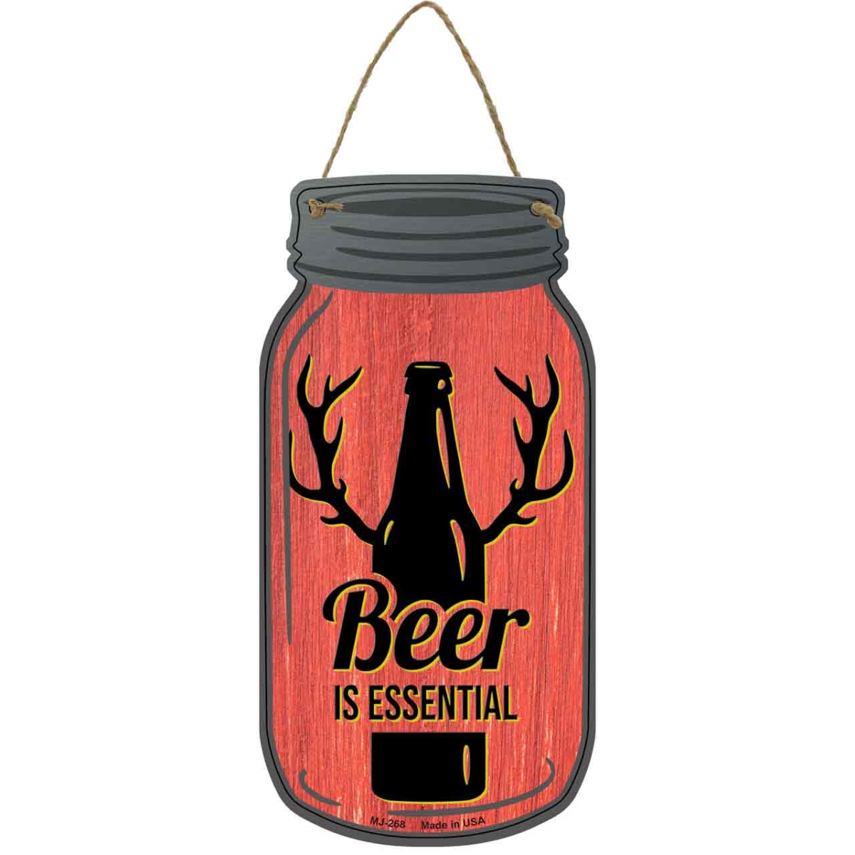 MJ-268 4 x 8 in. Beer Essential Antlers Novelty Metal Mason Jar Sign