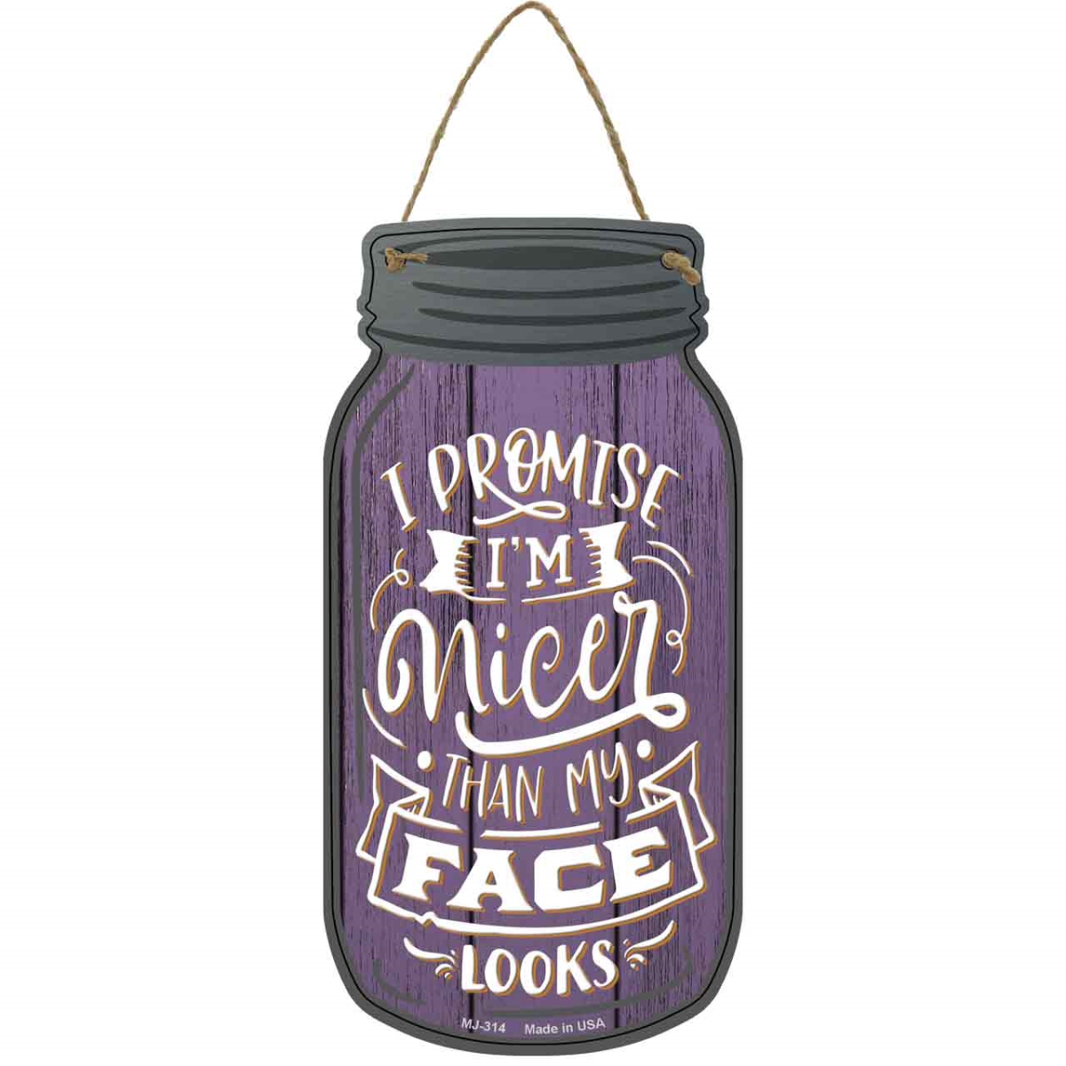 MJ-314 4 x 8 in. Nicer Than My Face Novelty Metal Mason Jar Sign