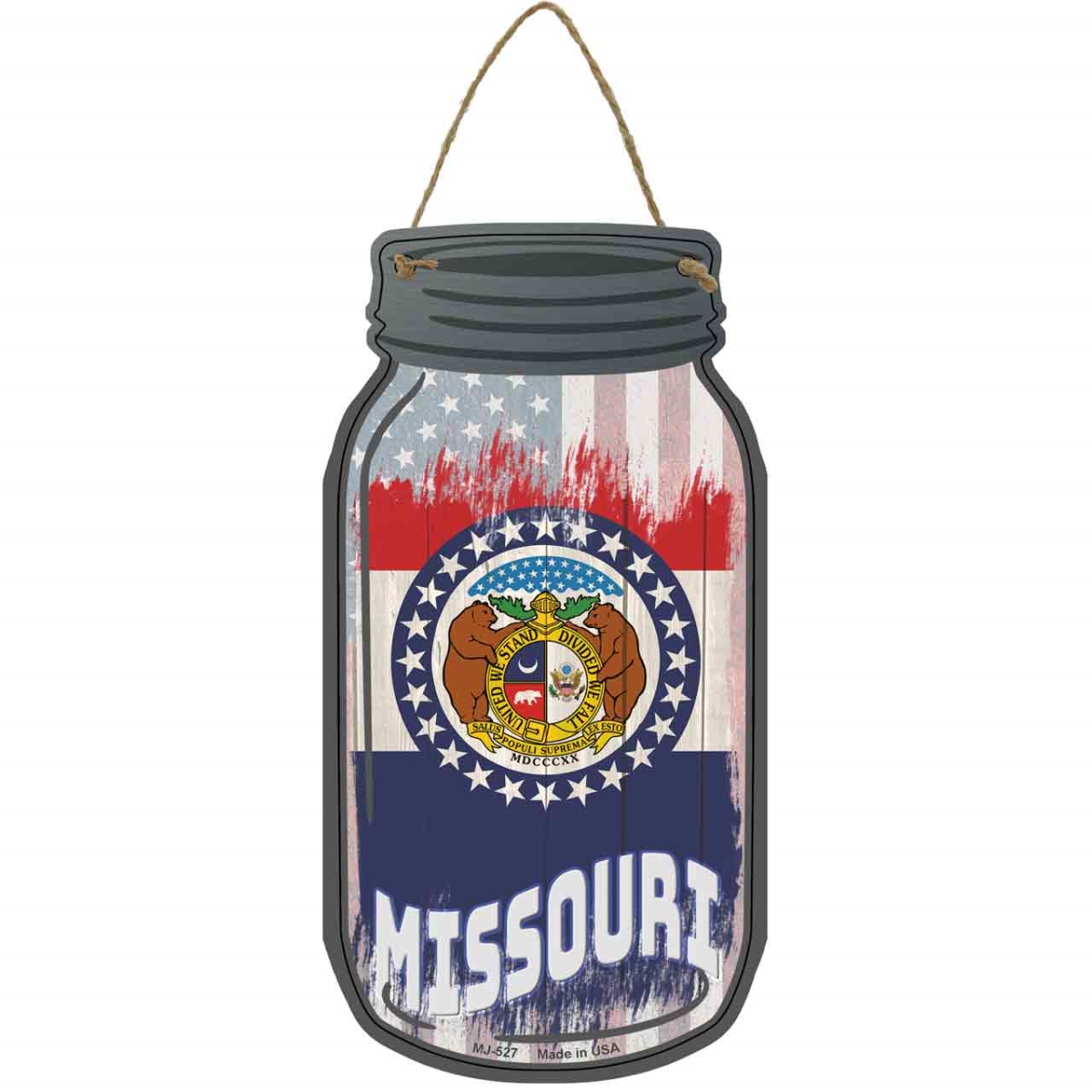 MJ-527 4 x 8 in. Missouri USA Flag Novelty Metal Mason Jar Sign