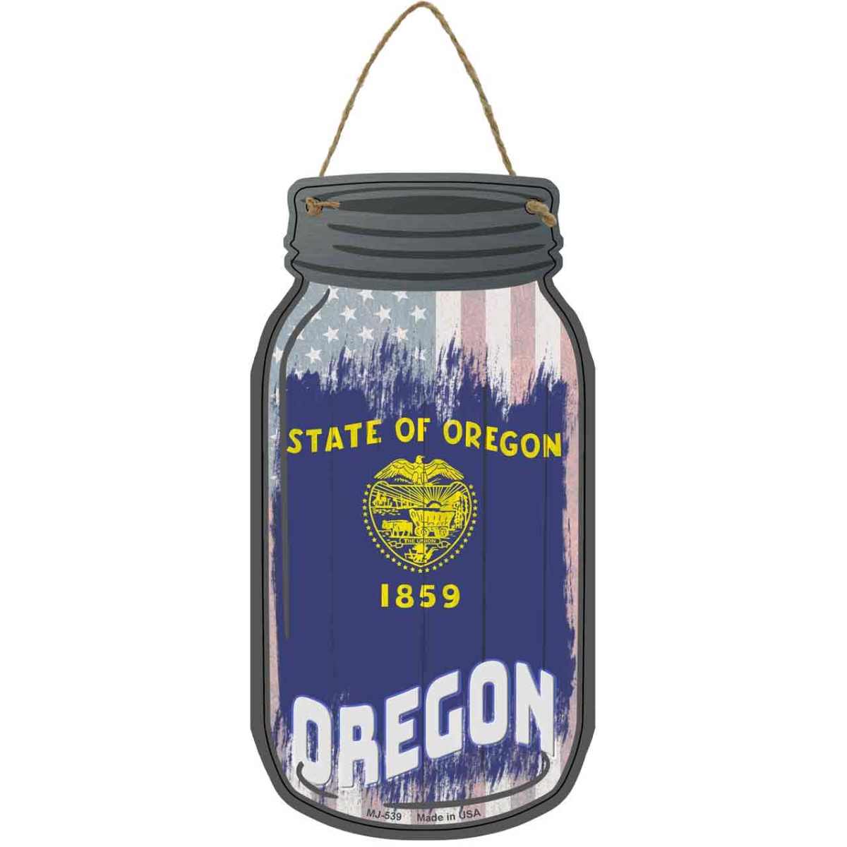 MJ-539 4 x 8 in. Oregon USA Flag Novelty Metal Mason Jar Sign