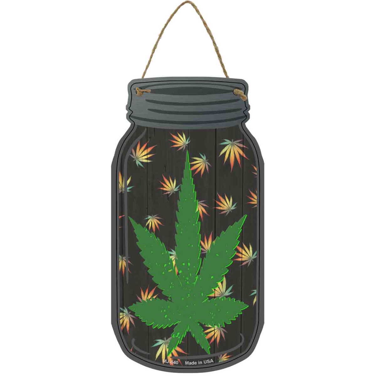 MJ-640 4 x 8 in. Pot Leaf Novelty Metal Mason Jar Sign