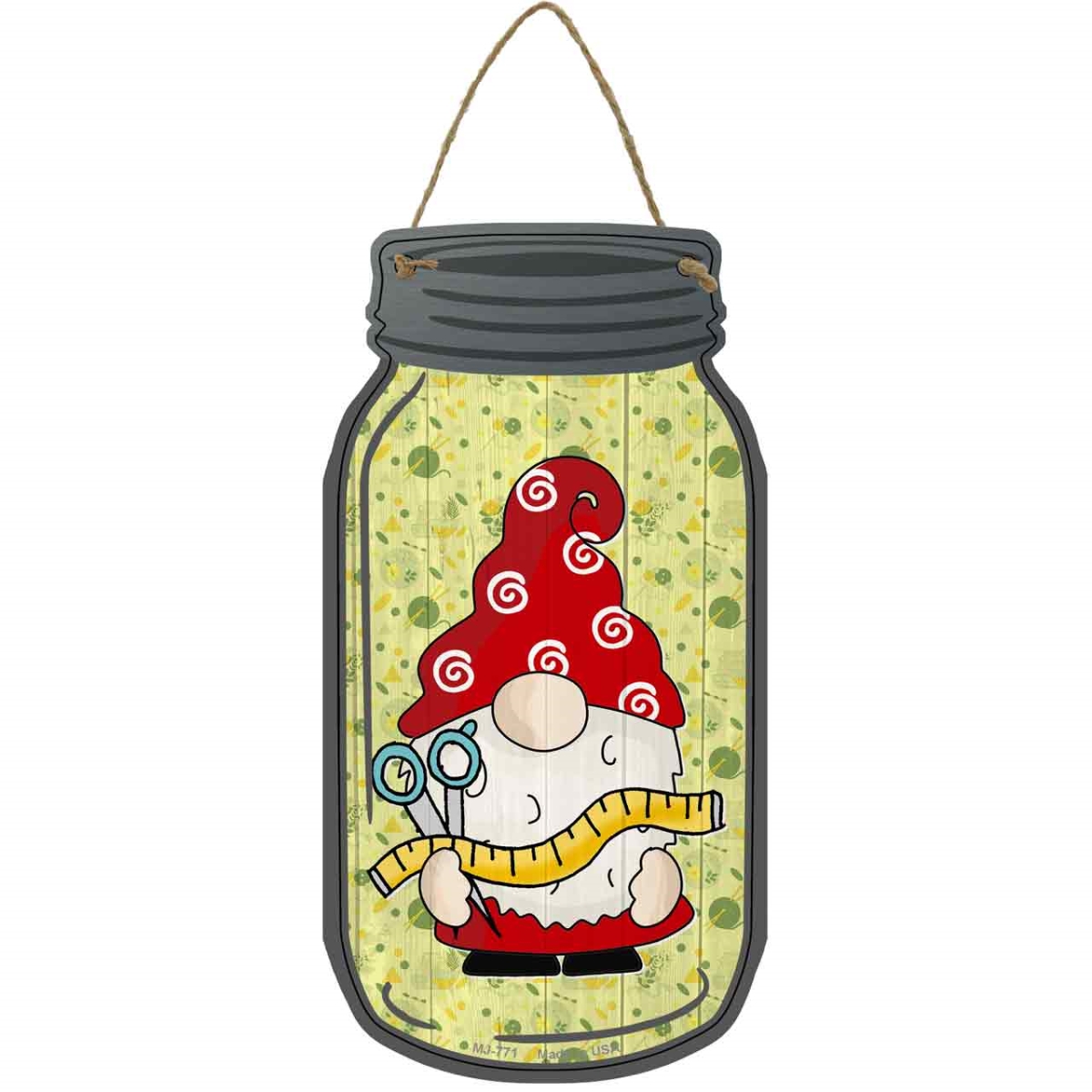 MJ-771 4 x 8 in. Ruler Novelty Metal Mason Jar Sign with Gnome