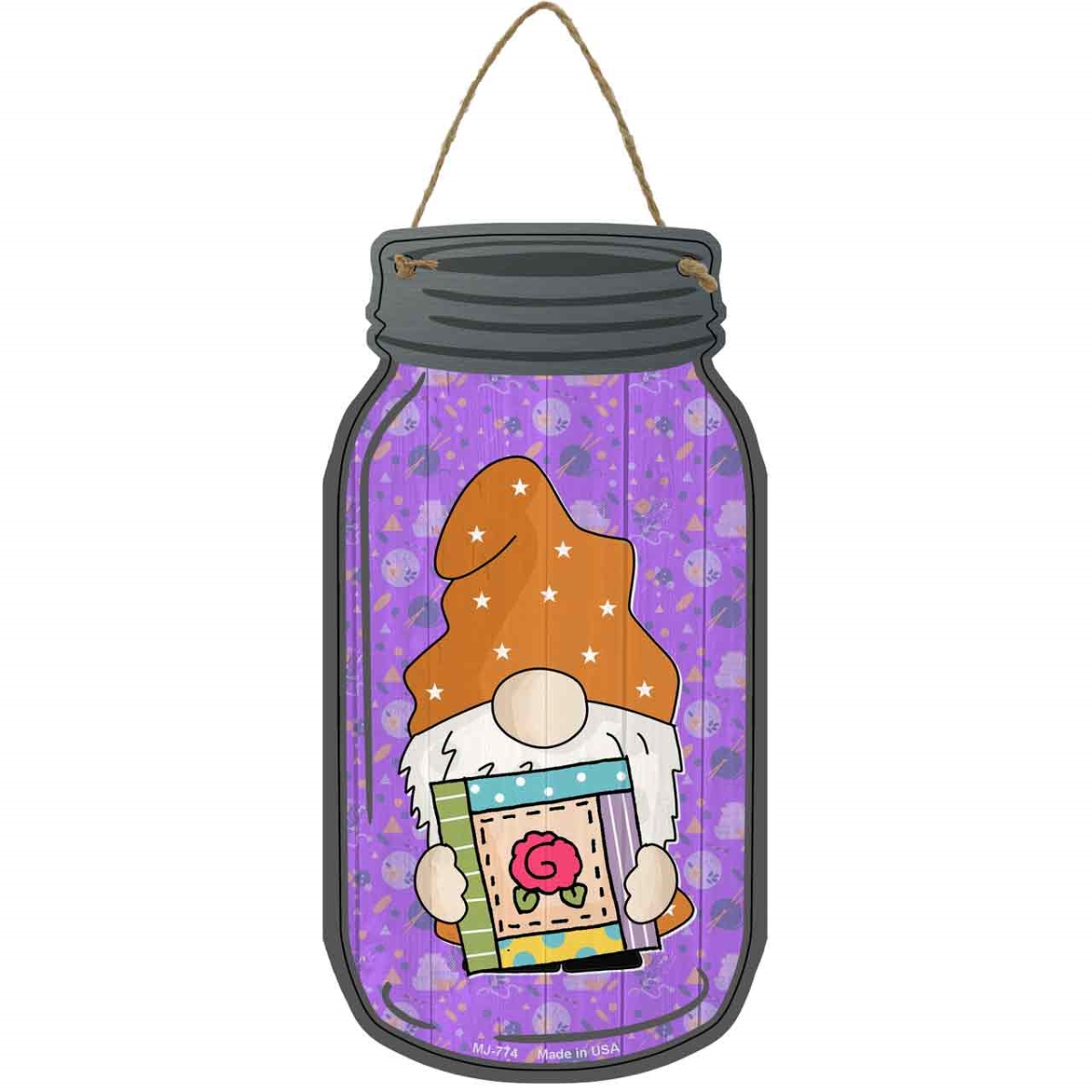 MJ-774 4 x 8 in. Scrapbooking Novelty Metal Mason Jar Sign with Gnome