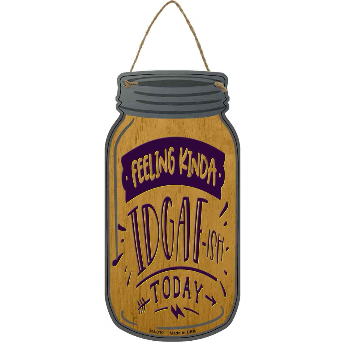 MJ-310 4 x 8 in. Feeling Kinda IDGAF Novelty Metal Mason Jar Sign