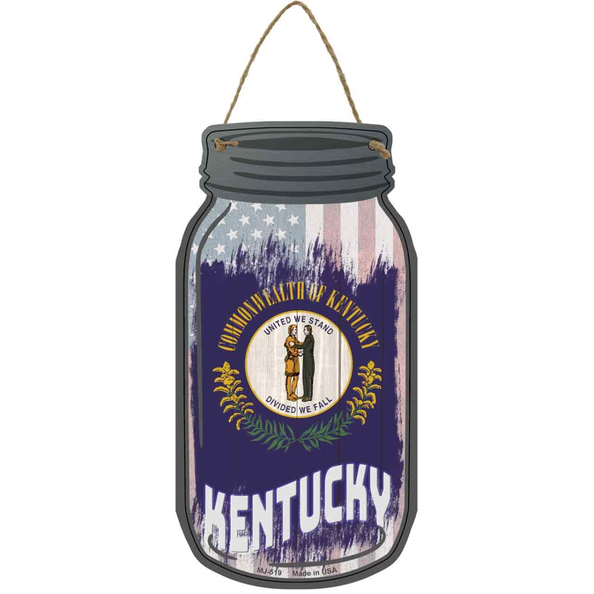 MJ-519 4 x 8 in. Kentucky USA Flag Novelty Metal Mason Jar Sign