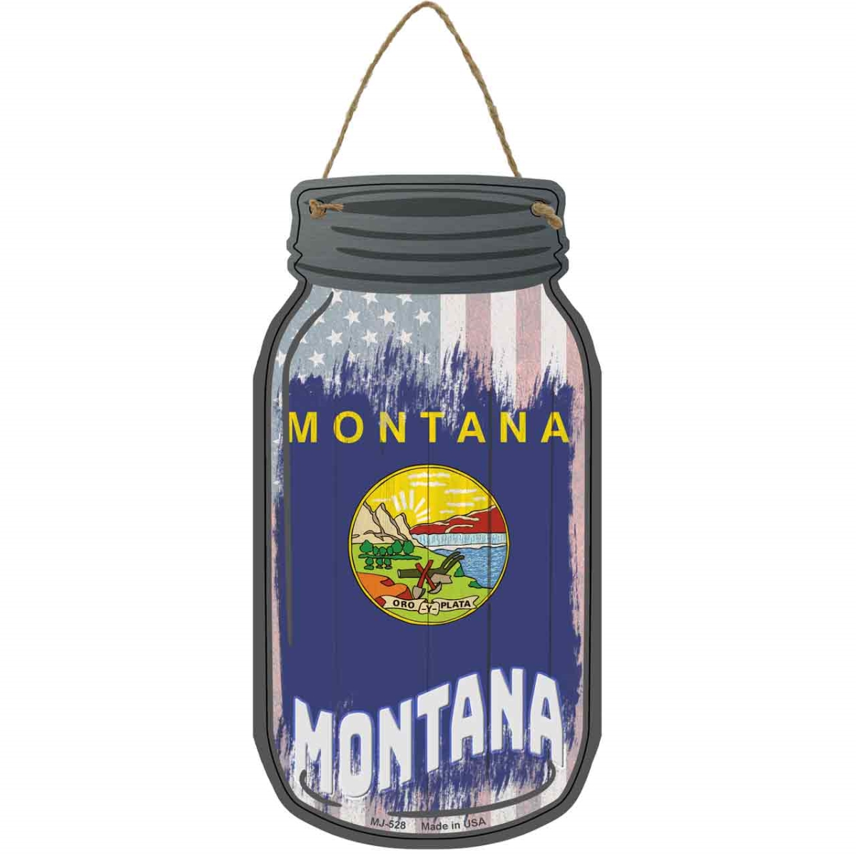 MJ-528 4 x 8 in. Montana USA Flag Novelty Metal Mason Jar Sign