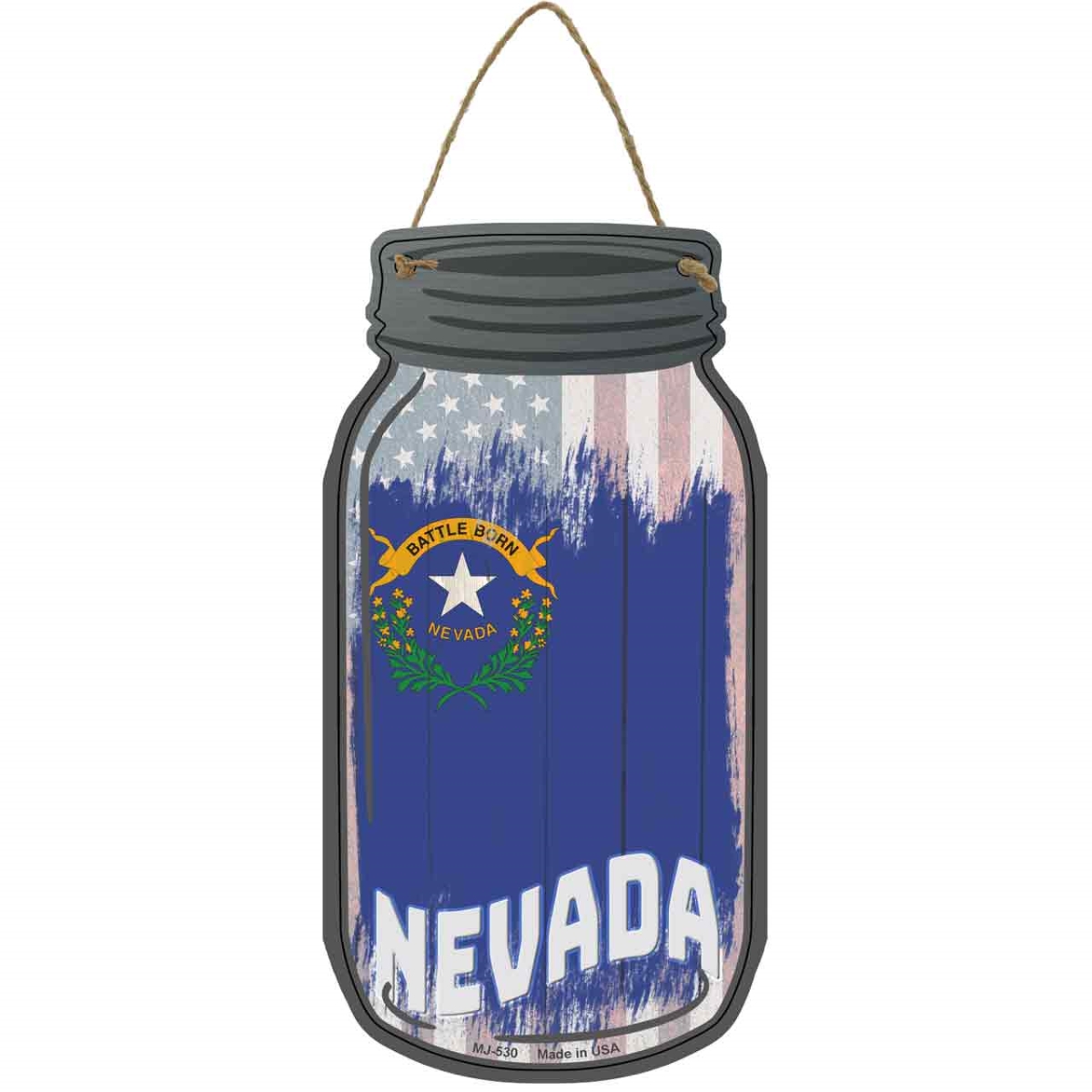 MJ-530 4 x 8 in. Nevada USA Flag Novelty Metal Mason Jar Sign