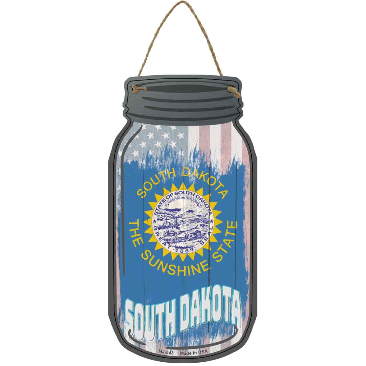 MJ-543 4 x 8 in. South Dakota USA Flag Novelty Metal Mason Jar Sign